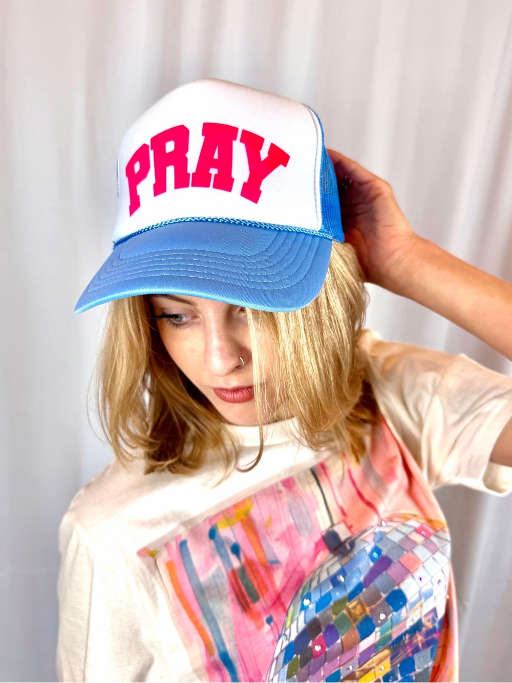 PRAY Pink & Blue Trucker Hat